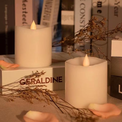 3x3 Flickering Flameless Candles Set of 2,3 inch Real Wax LED 600 Hours Battery Candles with Timer Remote,Control for Wedding Party Indoor, White