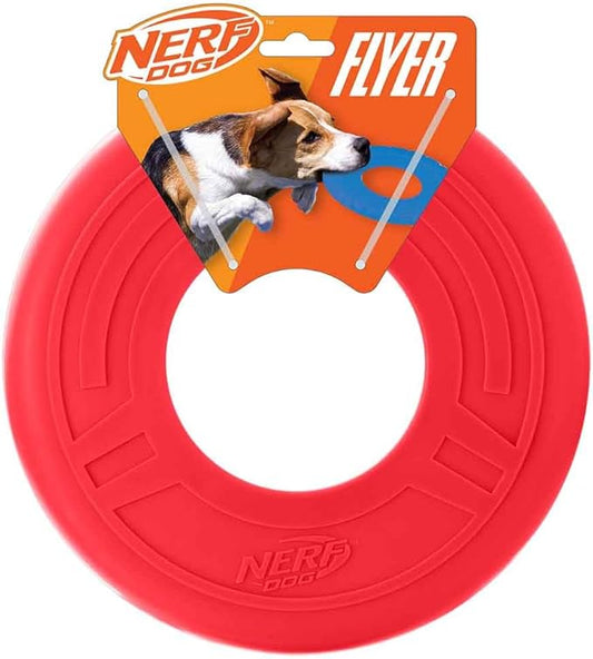 Nerf Dog Atomic Flyer Outdoor Dog Toy, 10 Inch Flying Disc Dog Fetch Toy, Rubber Dog Toy for Medium