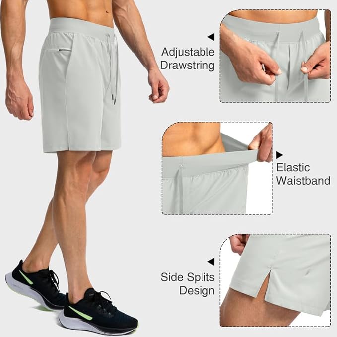 Men's Running Shorts with Zipper Pockets 9 Inch/ 7 Inch / 5 Inch Lightweight Quick Dry Gym Workout Athletic Shorts for Men(7inch)