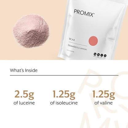 Promix BCAA Post-Workout Energy Powder - 5g Micronized BCAAs, Sugar Free, Plant Based, Vegan, Keto - Strawberry Lemon - 30 Servings (Pack of 1)