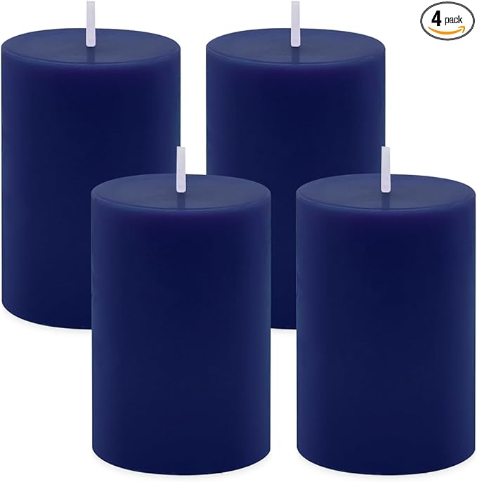 4 Packs Unscented 2x3 Inch Navy Blue Pillar Candles, Small Dripless Colored Wax Column Cylinder Candles for Home Garden Camping Dinner Table Decoration - 24 Hours Burning
