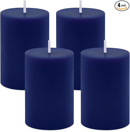 4 Packs Unscented 2x3 Inch Navy Blue Pillar Candles, Small Dripless Colored Wax Column Cylinder Candles for Home Garden Camping Dinner Table Decoration - 24 Hours Burning