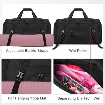 Gym Duffle Bag for Women Men 40L Waterproof Sports Travel Duffel Bags with Shoe Compartment,Wet Pocket Large Weekender Overnight with Toiletry Bag,Black