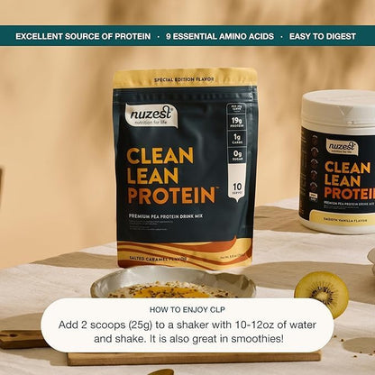 Nuzest - Pea Protein Powder - Clean Lean Protein, Premium Vegan Plant Based Protein Powder, Dairy Free, Gluten Free, GMO Free, Protein Shake, Salted Caramel, 20 Servings, 1.1 lb