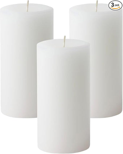 Mister Candle Citronella Candles, Ideal for Outdoor & Indoor, 3x6 Pillar Candles Set of 3, Hand Poured White, Premium Wax & Dripless, 60 Hour Burn Time