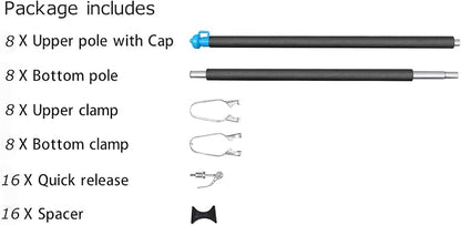 Zoomster Universal Trampoline Replacement Enclosure Poles with Clamp and Hardware (Fit for 8 Poles Round Trampoline)