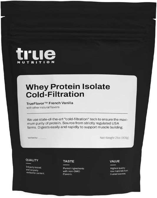 True Nutrition Whey Protein Isolate Cold-Filtration - 100% Whey Protein Powder - 27g Protein per Serving - Mixes Easily and Tastes Great - Third Party Tested - French Vanilla - 2lb…