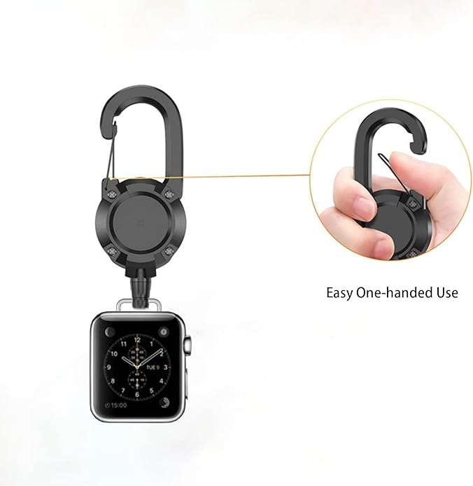 Badge Holder Retractable Clip Compatible with Apple Watch Band Series 10, Ultra 2, SE, 8 7 6 5 4 3 2 1 38mm 40mm 41mm 42mm 44mm 45mm 49mm, Stretchable Badge Reel Clip for iwatch Series 9
