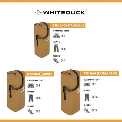 WHITEDUCK Top Load Canvas Folding Duffel Bag, Water Resistant Army Style Shoulder Bag for Men and Women- Gym, Sports, Travel, Hiking, Camping, Backpacking (Small 21" x 36",Olive)