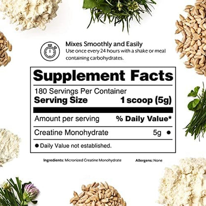 ProMix Nutrition Creatine Monohydrate Powder, Unflavored - 5g of Micronized Creatine per Serving - Increase Muscle Gain, Strength & Power & Supports Recovery - 180 Servings