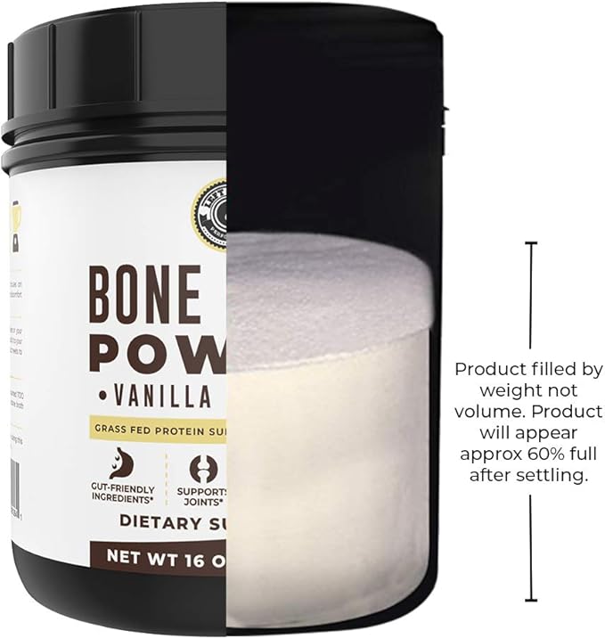 16oz Vanilla Bone Broth Protein Powder From Grass Fed Beef - Non-GMO Ingredients, Gut-Friendly, Low Carb Dairy Free Protein Powder - Natural Collagen Source For Joint Support - Keto Friendly