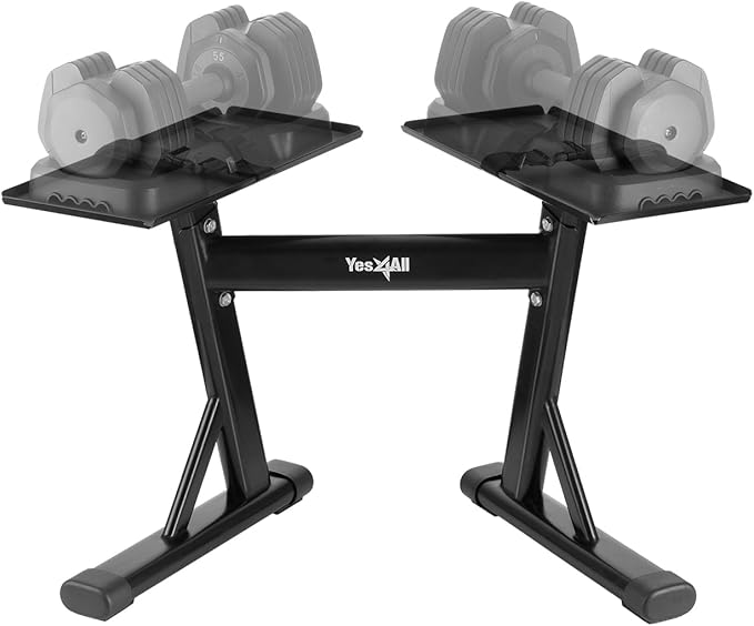 Yes4All Adjustable Dumbbell Stand - 160 Pound Capacity, Spotter Rack & Weight Rack with Strap, Easy Storage & Safety