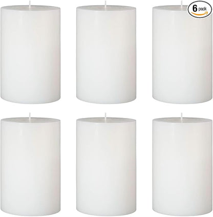 6 Packs Dripless White Pillar Candles, Unscented 2.75x4 Inch Cylinder Wax Candles for Home Table Holiday Party Spa Decor Emergency