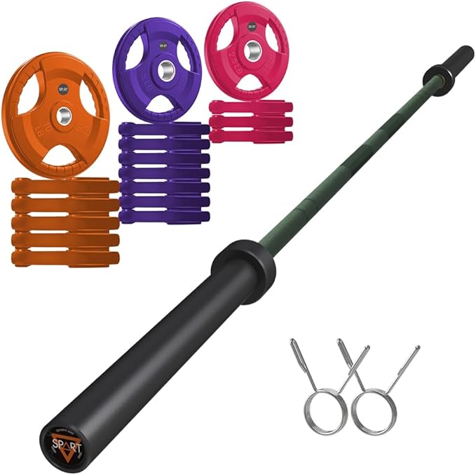 7FT Olympic Barbell Bar with Weight Plate Set Combo, Solid Olympic Bar with Bearings, 700Lbs Capacity Weight Bar for Home Gym Strength Training, Weightlifting, Powerlifting, Fit for 2" Olympic Plates