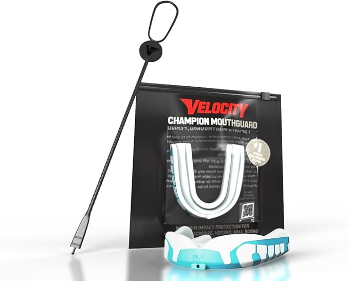 Velocity Champion Junior Mouthguard, 1 Pack, Black & Silver - for Ages 5 to 10 - Ideal for Lacrosse, Football, Hockey, Basketball, Soccer, Boxing, Martial Arts, Field Hockey, and More