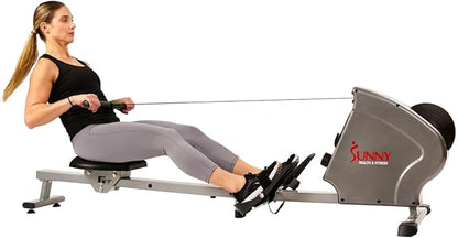 Sunny Health & Fitness Rower w/Long Slide Rail, Cardio Rowing Equipment for Home Gym Training w/LCD Monitor & Device Holder, Optional Free SunnyFit App Bluetooth Connection