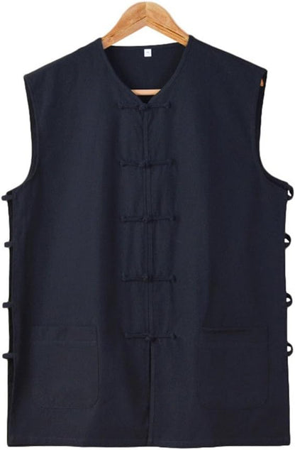 Men's Cotton Sleeveless Kung Fu Vest ??Traditional Chinese Martial Arts Tank Top Tai Chi Wing Chun Wushu Training Shirt