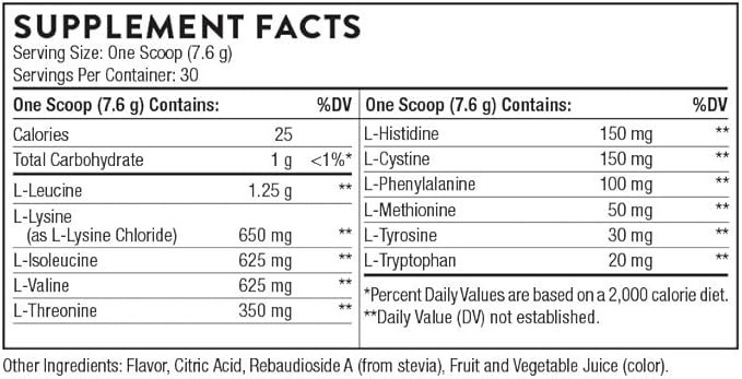 THORNE - Amino Complex - Clinically-Validated EAA and BCAA Powder for Pre or Post-Workout - Promotes Lean Muscle Mass & Energy Production* - NSF Certified for Sport - 30 Servings - 8.0 Oz - Berry