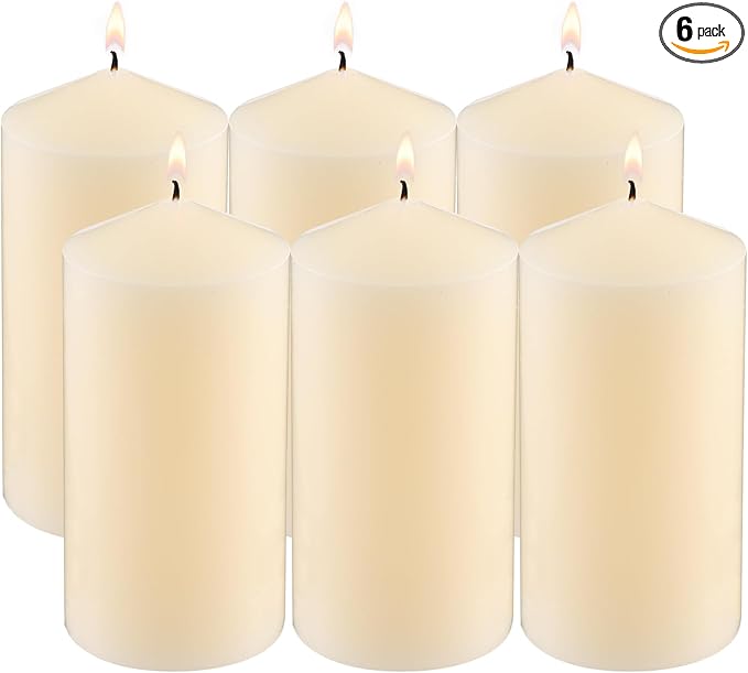 3×6 Ivory Pillar Candles Set of 6 Unscented Handpoured Weddings, Home Decoration, Restaurants, Spa, Church Smokeless Cotton Wick - Ivory 450 Hour