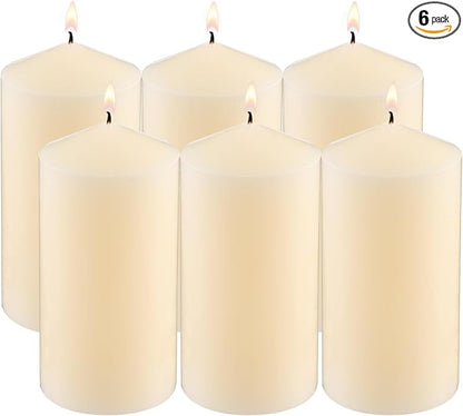 3×6 Ivory Pillar Candles Set of 6 Unscented Handpoured Weddings, Home Decoration, Restaurants, Spa, Church Smokeless Cotton Wick - Ivory 450 Hour