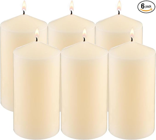 3×6 Ivory Pillar Candles Set of 6 Unscented Handpoured Weddings, Home Decoration, Restaurants, Spa, Church Smokeless Cotton Wick - Ivory 450 Hour
