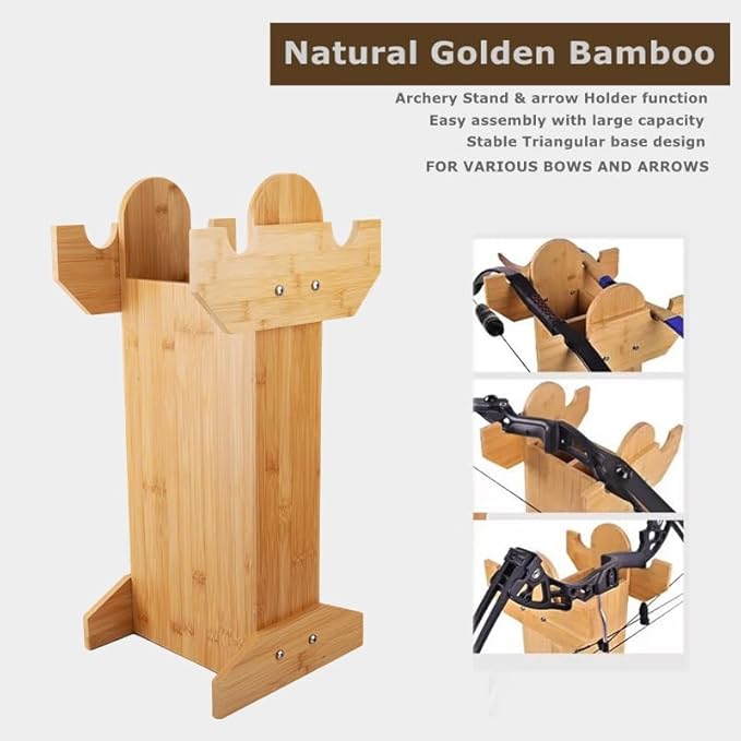 Arrow Holder,Bamboo Wood Bow and Arrow Stand Portable Archery Bow Stand for Recurve Bows, Traditional Bows and Compound Bow