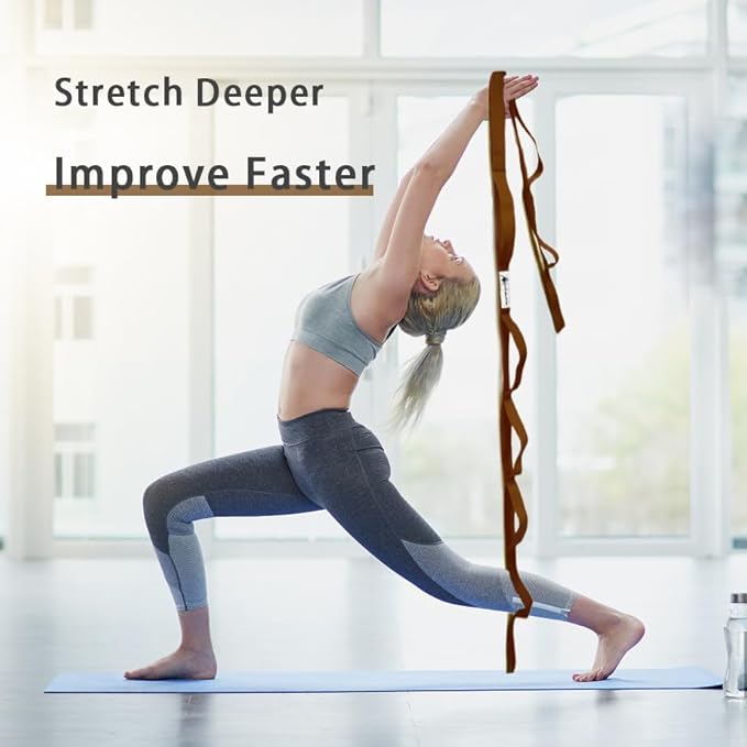 Stretching Strap Yoga Strap with Loops, Stretch Straps for Physical Therapy, Non-Elastic Exercise Strap for Pilates, Dance and Gymnastics with Workout Guide