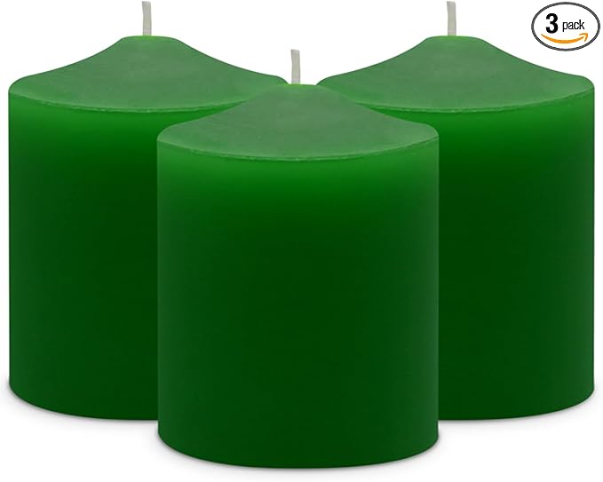 3x4 Inch Green Pillar Candles, 3 Packs Unscented Smokeless Pillar Candles for Christmas, St. Patrick's Day, Easter, Wedding, Party, Home and Dinner Table Decoration, 45 Hours Burn