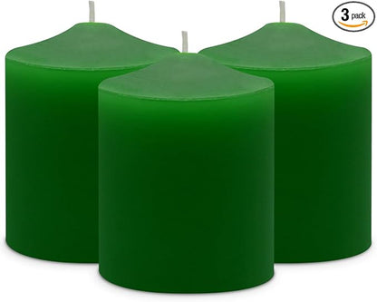 3x4 Inch Green Pillar Candles, 3 Packs Unscented Smokeless Pillar Candles for Christmas, St. Patrick's Day, Easter, Wedding, Party, Home and Dinner Table Decoration, 45 Hours Burn