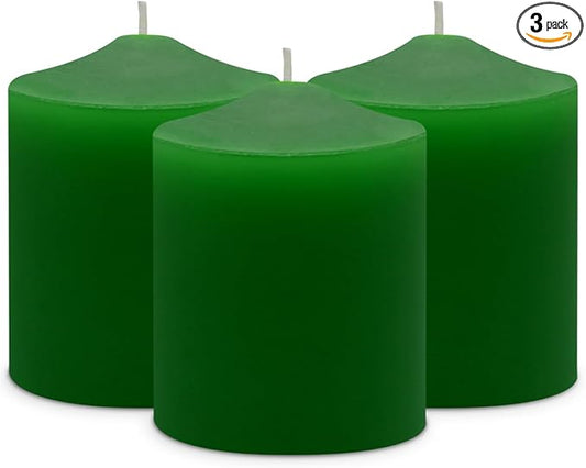 3x4 Inch Green Pillar Candles, 3 Packs Unscented Smokeless Pillar Candles for Christmas, St. Patrick's Day, Easter, Wedding, Party, Home and Dinner Table Decoration, 45 Hours Burn