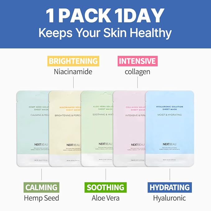 Solution Sheet Korean Collagen Face Mask for Skincare 5 Types x 2 Sets Moisturizing and Firming