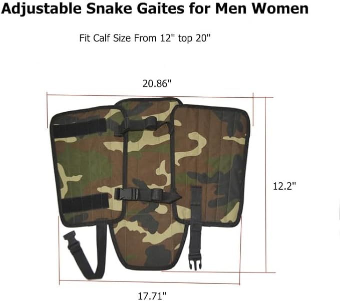 Snake Proof Leg Gaiters, Waterproof 1000D Oxford, Military Green Camo, Adjustable Buckle Design