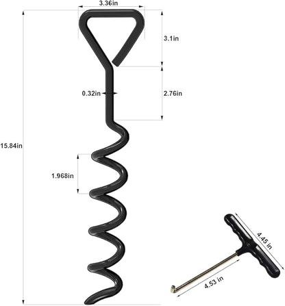 Eurmax USA Trampoline Stakes Heavy Duty Trampoline Parts Corkscrew Shape Steel Stakes Anchor Kit with T Hook for Trampolines -Set of 4 Bonus 4 Strong Belt,Black