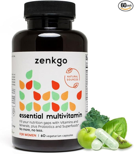 Zenkgo Multivitamins + Organic Whole Foods+Probiotics for Women, Supports Immunity, Digestion