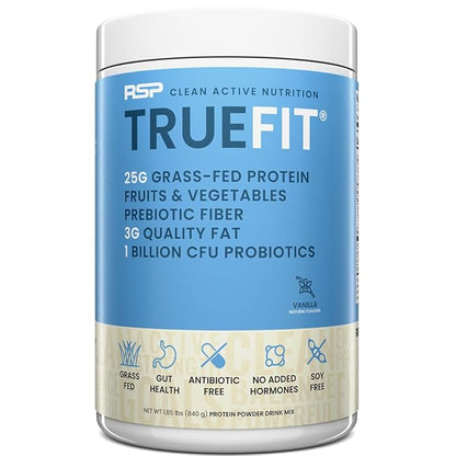 TrueFit Gut Healthy Protein Powder, Grass-Fed Whey Meal Replacement Shake with Prebiotics, Probiotics, & Organic Superfoods, Keto, Gluten Free 1.85 lbs