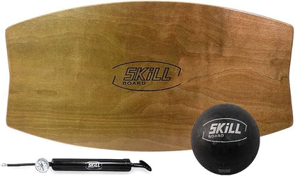 The Skill Board - Wooden Balance Board for Adults - Wobble Board for All Sports, Gym, Standing Desk, or Yard Games - Balance Trainer, Fitness Ball, Ball Pump, Grip Tape