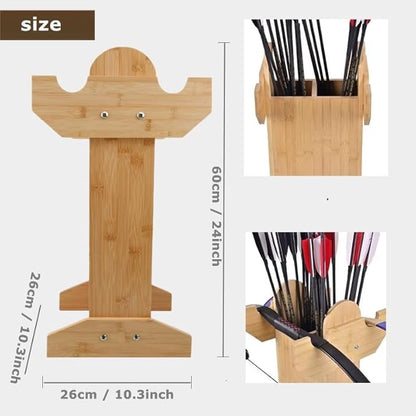 Arrow Holder,Bamboo Wood Bow and Arrow Stand Portable Archery Bow Stand for Recurve Bows, Traditional Bows and Compound Bow