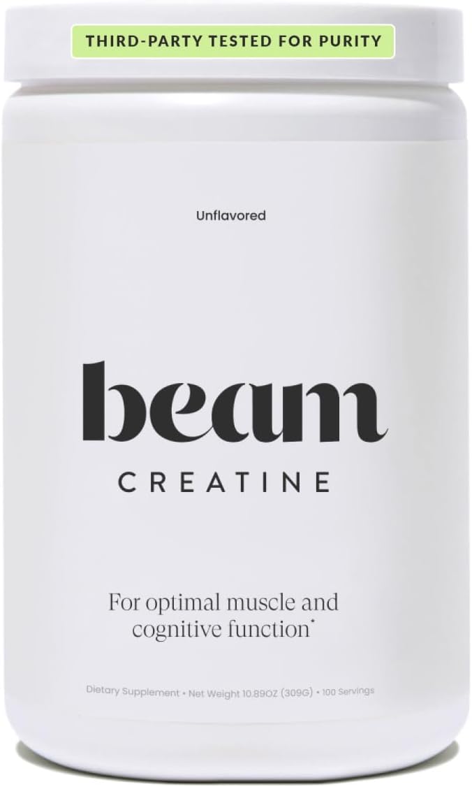 Beam Creatine Powder, Third Party Tested, Micronized Creatine Monohydrate Supplement, Creatine for Women and Men, Muscle Strength, Workout Recovery, Lean Muscle Growth, 100 Servings, Unflavored