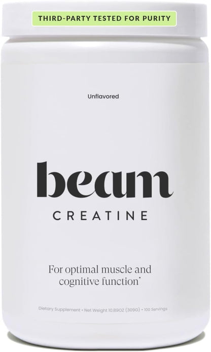 Beam Creatine Powder, Third Party Tested, Micronized Creatine Monohydrate Supplement, Creatine for Women and Men, Muscle Strength, Workout Recovery, Lean Muscle Growth, 100 Servings, Unflavored