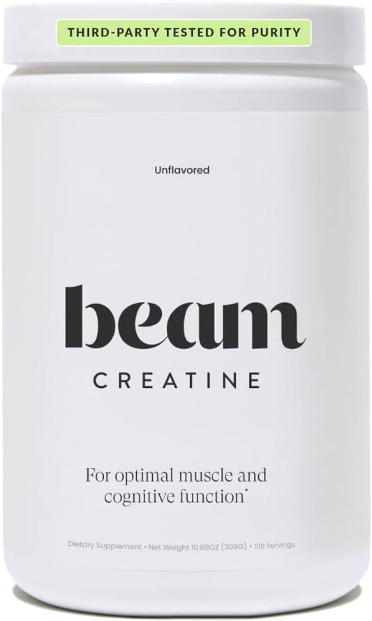 Beam Creatine Powder, Third Party Tested, Micronized Creatine Monohydrate Supplement, Creatine for Women and Men, Muscle Strength, Workout Recovery, Lean Muscle Growth, 100 Servings, Unflavored