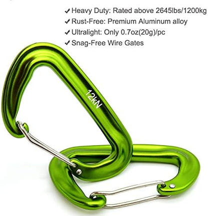 12kN 3.2"x2" Heavy-Duty Carabiner Clips - Durable, Lightweight Aluminum Alloy Carabiners for Hiking, Camping, Keychains, Dog Leashes, Hammocks & More