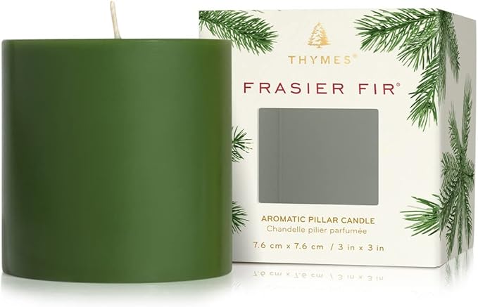 Thymes Frasier Fir Scented Candles for Home Decor - Green Pillar Candles for Women & Men - Place on Candle Holder - Luxury Home Fragrance Gifts - Small (3" x 3" Pillar)