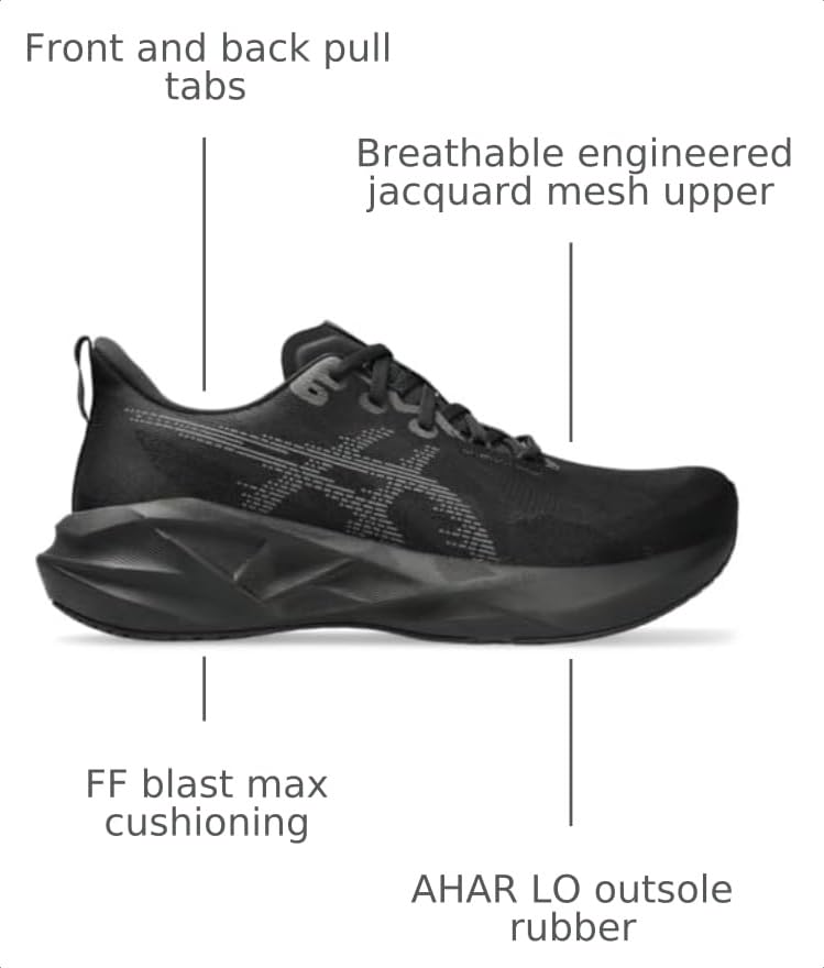 ASICS Men's NOVABLAST 5 Running Shoes, 10.5, Black/Carrier Grey
