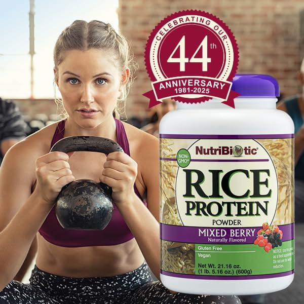 NutriBiotic ??Mixed Berry Rice Protein, 1 Lb 5 Oz (600g) | Low Carb, Keto-Friendly, Vegan, Raw Protein Powder | Grown & Processed Without Chemicals, GMOs or Gluten | Easy to Digest & Nutrient-Rich