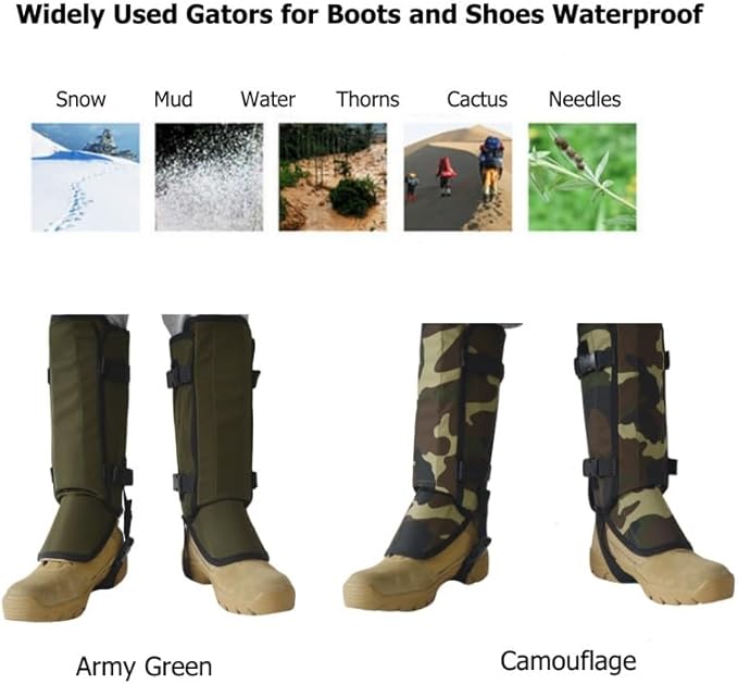 Snake Proof Leg Gaiters, Waterproof 1000D Oxford, Military Green Camo, Adjustable Buckle Design