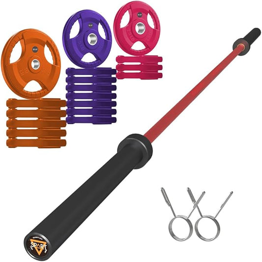 7FT Olympic Barbell Bar with Weight Plate Set Combo, Solid Olympic Bar with Bearings, 700Lbs Capacity Weight Bar for Home Gym Strength Training, Weightlifting, Powerlifting, Fit for 2" Olympic Plates