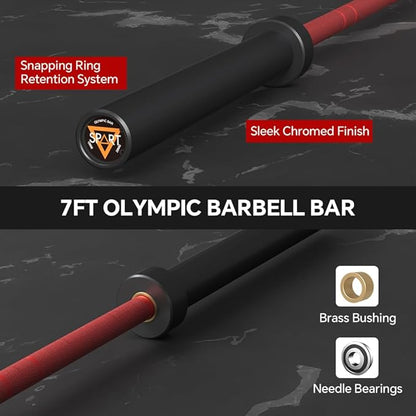 7FT Olympic Barbell Bar with Weight Plate Set Combo, Solid Olympic Bar with Bearings, 700Lbs Capacity Weight Bar for Home Gym Strength Training, Weightlifting, Powerlifting, Fit for 2" Olympic Plates