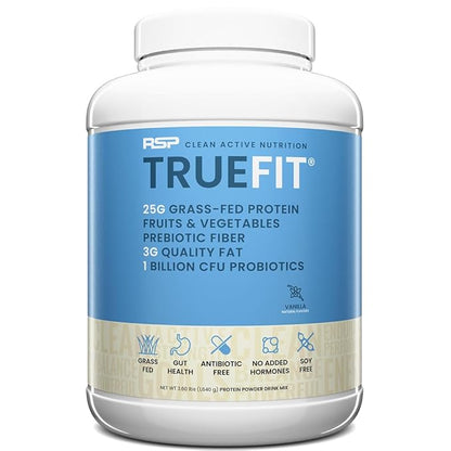TrueFit Gut Healthy Protein Powder, Grass-Fed Whey Meal Replacement Shake with Prebiotics, Probiotics, & Organic Superfoods, Keto Friendly, Gluten Free (Packaging May Vary) 40 Servings