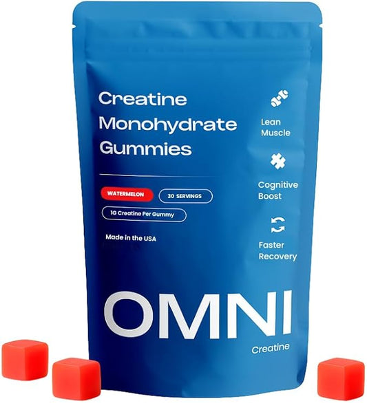 Creatine Monohydrate Gummies - Supports Muscle Growth, Recovery & Brain Function - Convenient & Easy to Take - Great Tasting Watermelon Flavor - 1g per Gummy, Low Sugar - 90 Count
