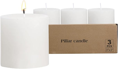 3×3 White Pillar Candles Set of 3 Unscented Handpoured Weddings, Home Decoration, Restaurants, Spa, Church Smokeless Cotton Wick 90 Hour